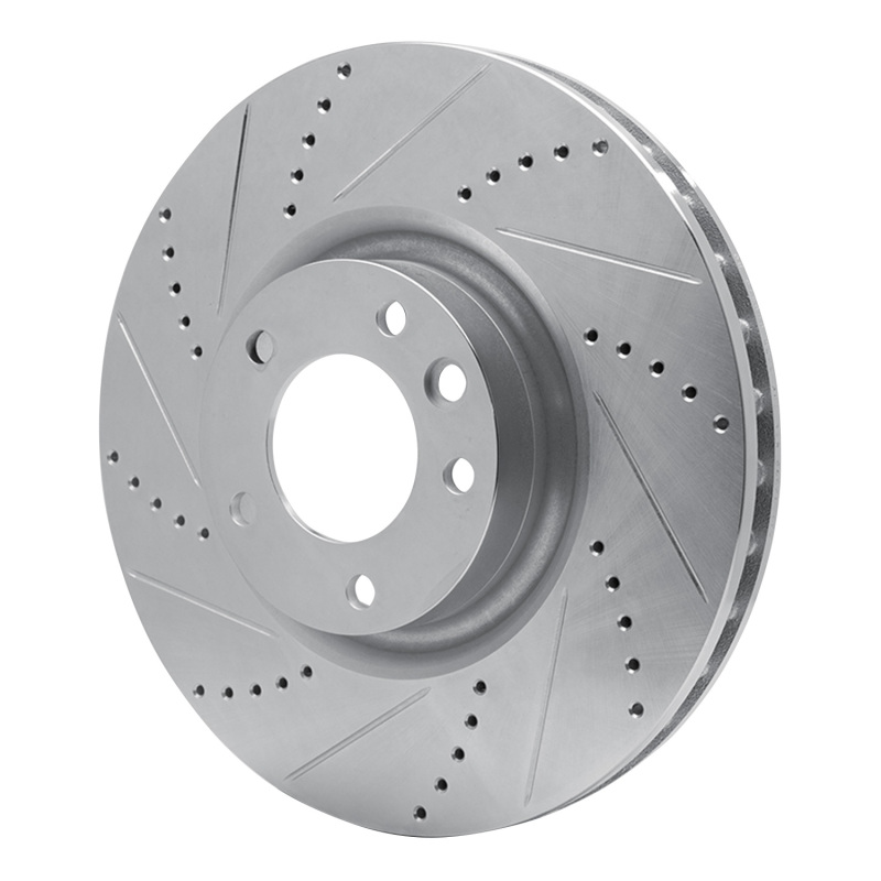 Porsche Cayenne Brake Rotor (1) - Front Left - R1 Concepts - Drilled & Slotted - Silver - `08-`09